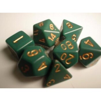 Chessex Opaque Polyhedral 7-Die Set - Dusty Green w/gold
