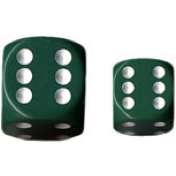 Opaque 16mm d6 with pips Dice Blocks (12 Dice) - Green w/white